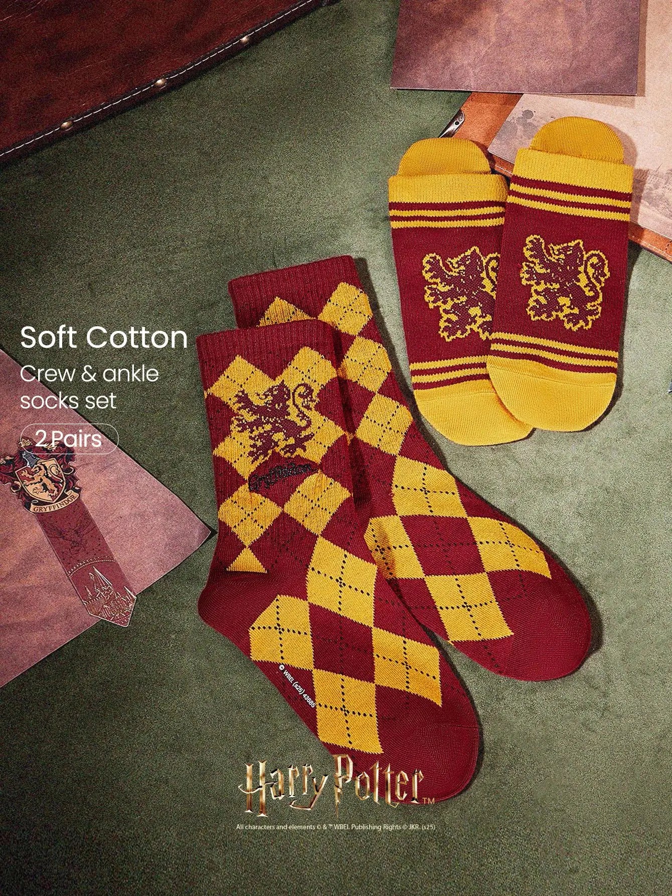 GLOWMODE X Harry Potter 2-Pack Soft Comfy Jacquard Embroidered Anti-Chafing Cotton Blend Crew Socks & Ankle Socks Set Daily Casual