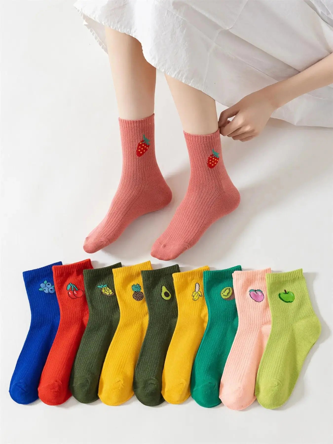 Women'S Cute Fruit Print Crew Socks, Soft Comfy Breathable Mid Tube Socks for Women, Multipack Knitted Socks, Women'S Socks & Hosiery