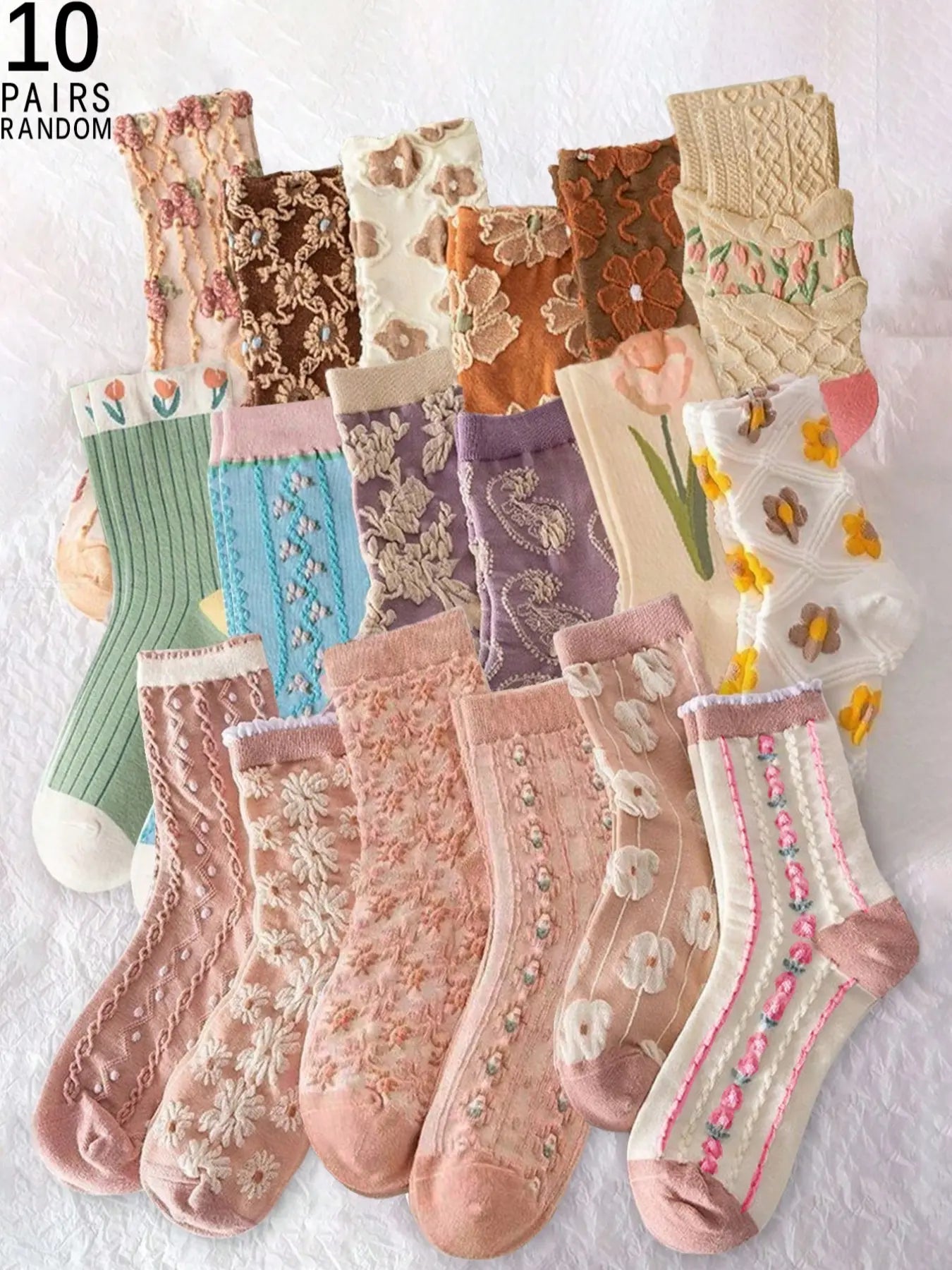 Women'S Vintage Embossed Ditsy Floral Knee High Socks, Comfortable Breathable Mid-Calf Socks, Casual Fitted Design, All Seasons, Breathable Knit Socks, Casual Comfy Socks