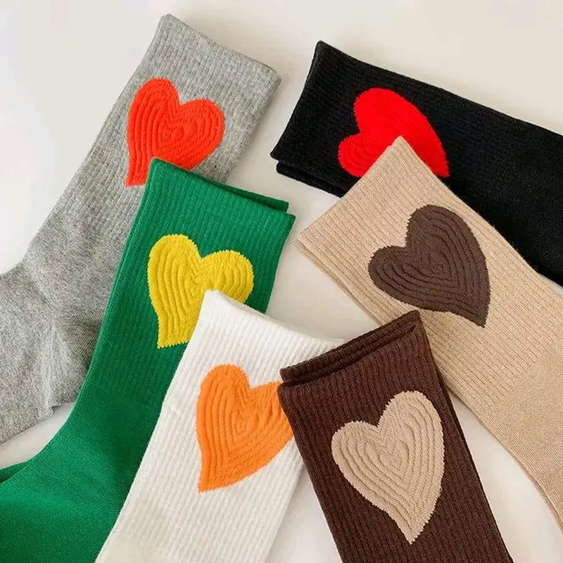 Cartoon Heart Colored Socks - One Size Fits All Cotton Women
