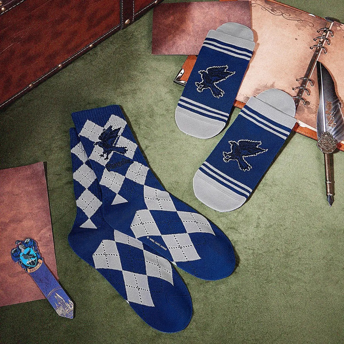 GLOWMODE X Harry Potter 2-Pack Soft Comfy Jacquard Embroidered Anti-Chafing Cotton Blend Crew Socks & Ankle Socks Set Daily Casual