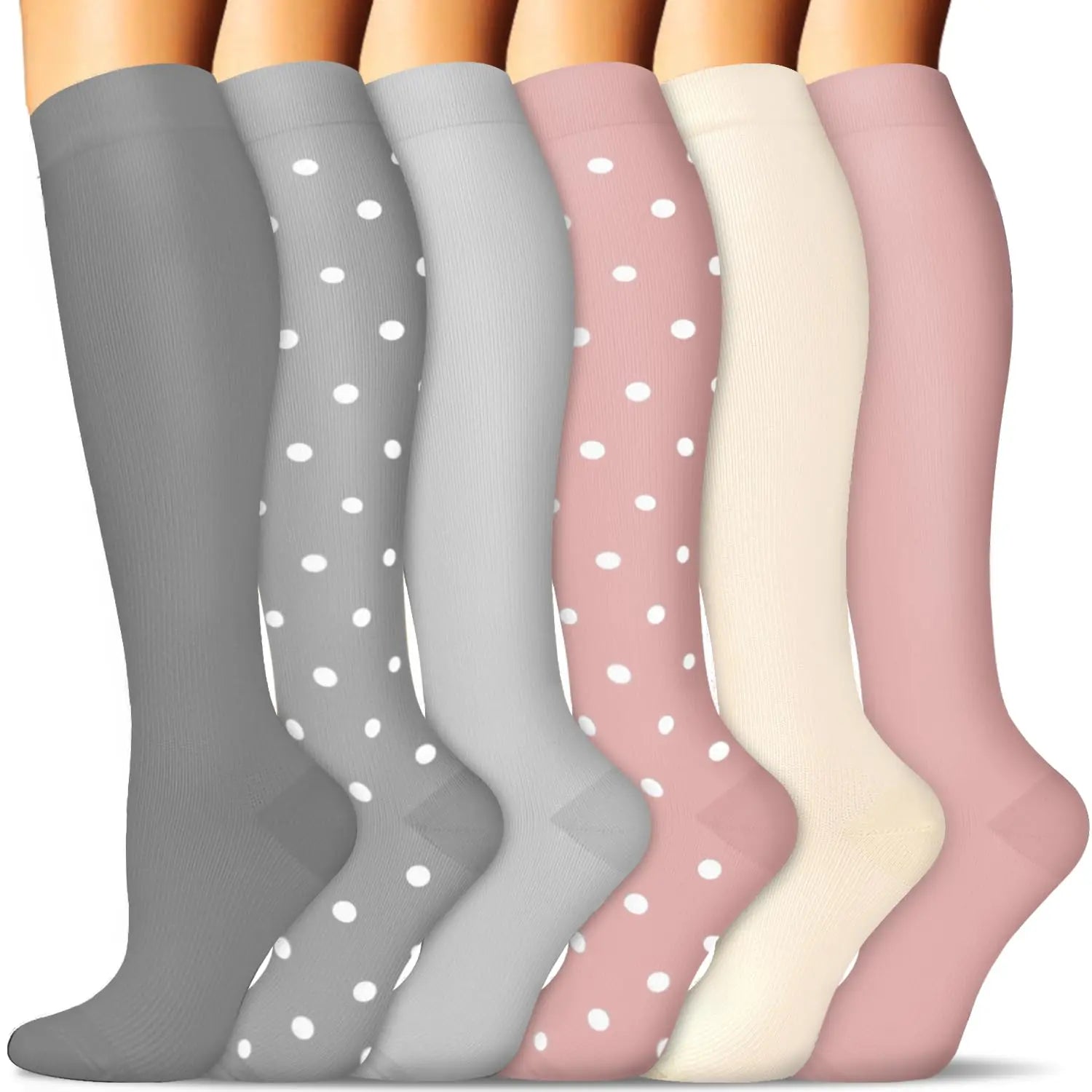 Tinylemon 6 Pairs Compression Socks for Women Men, 15-20 Mmhg Knee High Support Socks, Breathable Printed & Solid Socks for Nurses, Travel & Standing All Day
