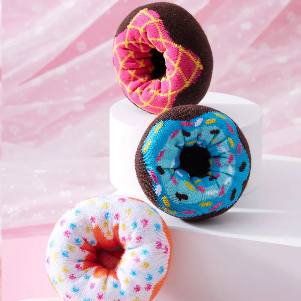 Unisex Crew Socks 3-Pair Gift Box, Novelty Donut & Candy Pattern with a Fun Twist, Soft Breathable Fabric for All-Season Wear, Birthday, Thanksgiving, Chinese New Year Outfit Love, Fantasy, Valentines Day, Vibrant, Graphic Womenswear Fashion, Foldable, Ch