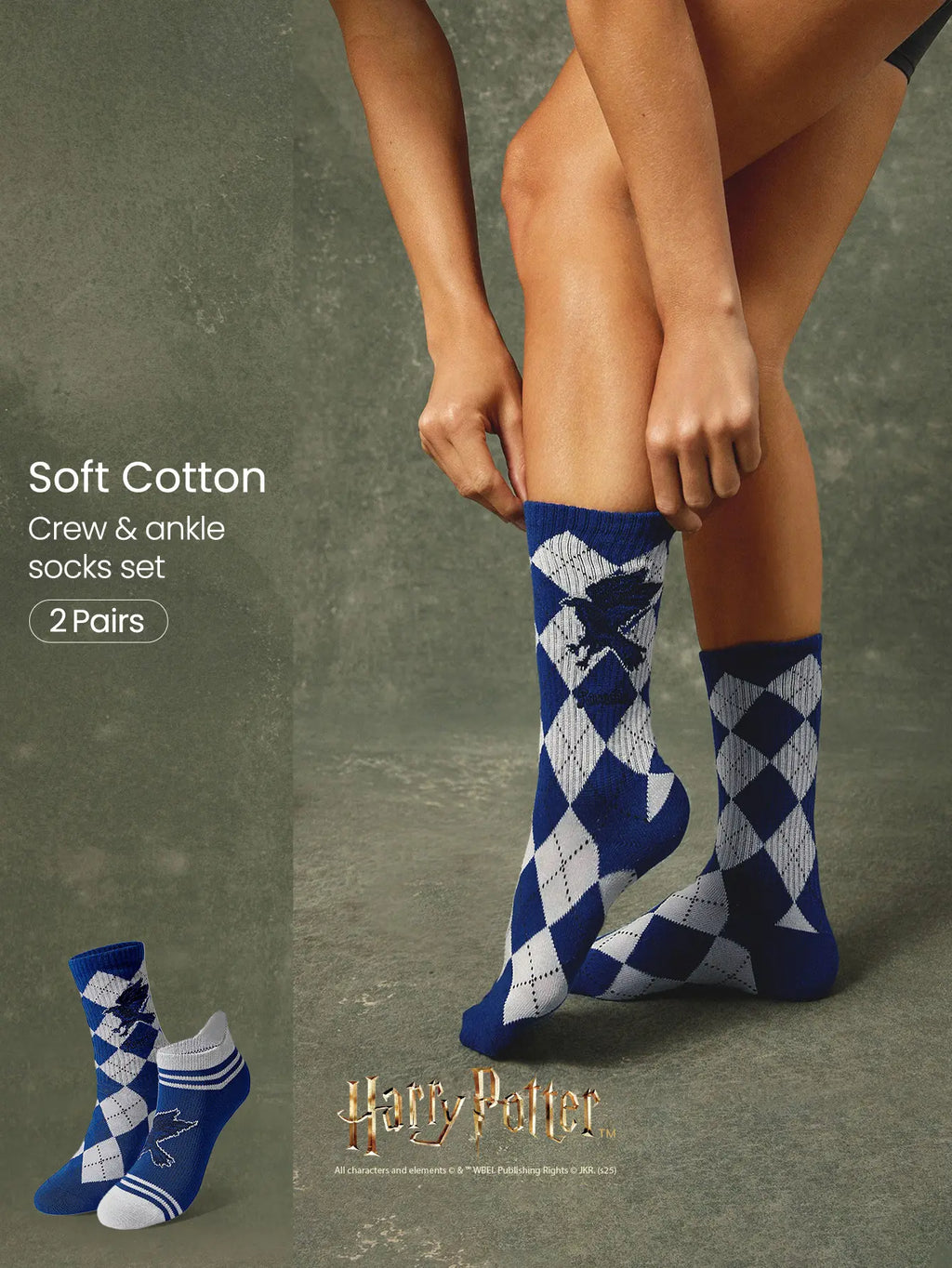 GLOWMODE X Harry Potter 2-Pack Soft Comfy Jacquard Embroidered Anti-Chafing Cotton Blend Crew Socks & Ankle Socks Set Daily Casual