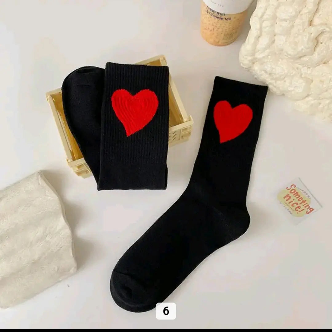 Cartoon Heart Colored Socks - One Size Fits All Cotton Women