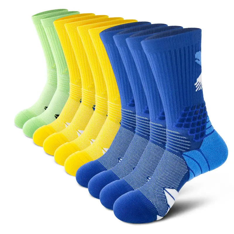 Men'S Preppy Striped Mid-Calf Crew Socks (5 Pairs) - Arch Support, Moisture-Absorbing, Sweat-Wicking, Injury-Preventing, Machine Washable, All-Season Menswear Socks, 2 White Red 2 White Yellow 1 White Blue, All Seasons