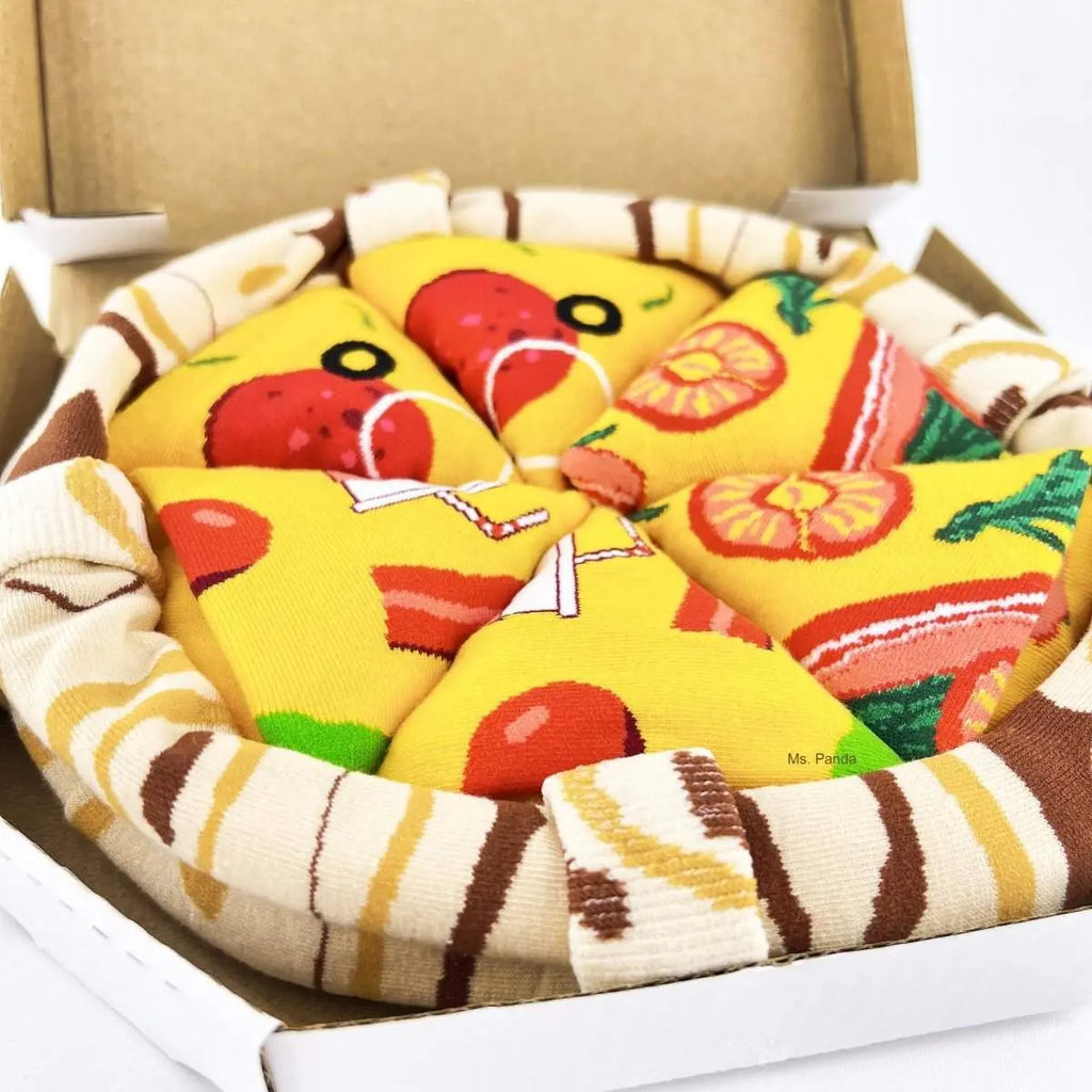 Pizza Sock Set in Authentic Pizza Box – 4-Pack Novelty Crew Socks – Unique Gift Idea for Him and Her