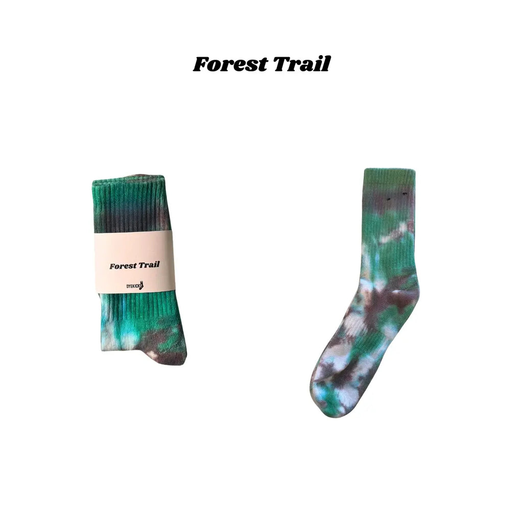 Max Tie-Dye Crew Socks Handmade Colorful & Aesthetic Cotton Socks Tropical Bloom Berry Sorbet Cotton Cloud Sunset Swirl Forest Trail Ocean Fade