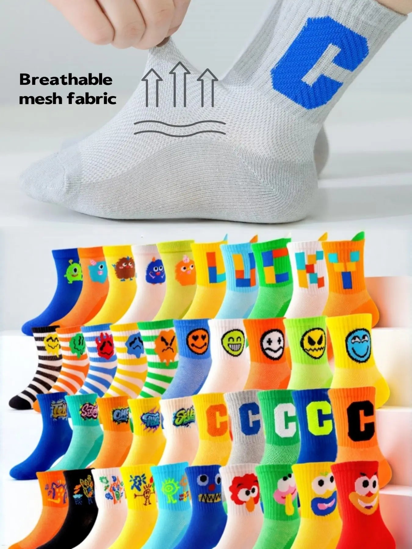 Random 10/15 Pairs Boys' Sports Socks, Elastic Socks, Spring & Fall Breathable Thin Socks, Casual Stylish Socks, Cute Cartoon Children Kids Socks, Comfortable Soft, Holiday Gift
