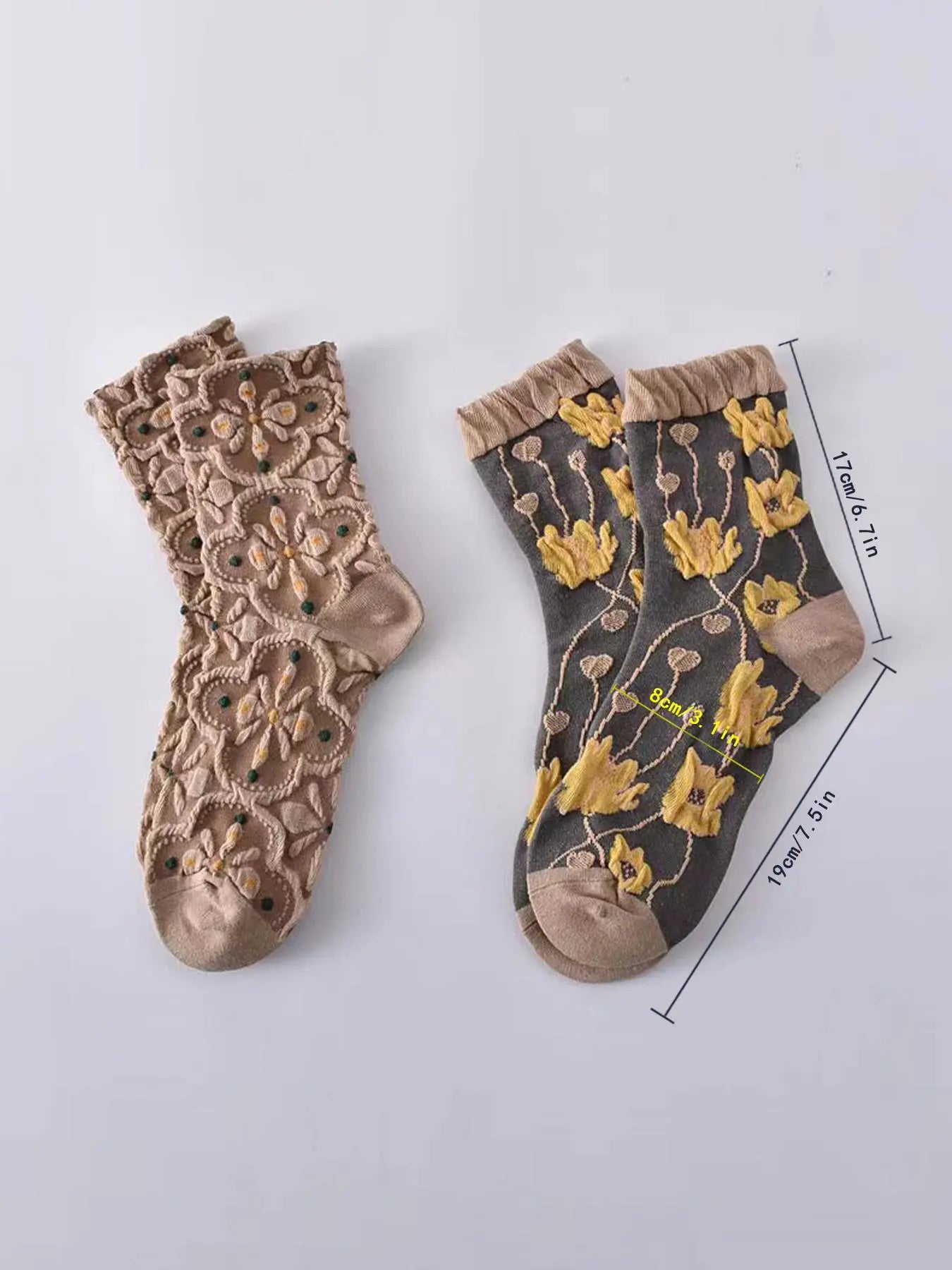 Women'S Textured Floral Print Crew Neck Socks, Retro Multicolored Socks, Casual Comfy Socks, Knitted Socks, Fashion Ladies' Fall & Winter Cozy Socks for Daily Wear, Casual Stylish Socks