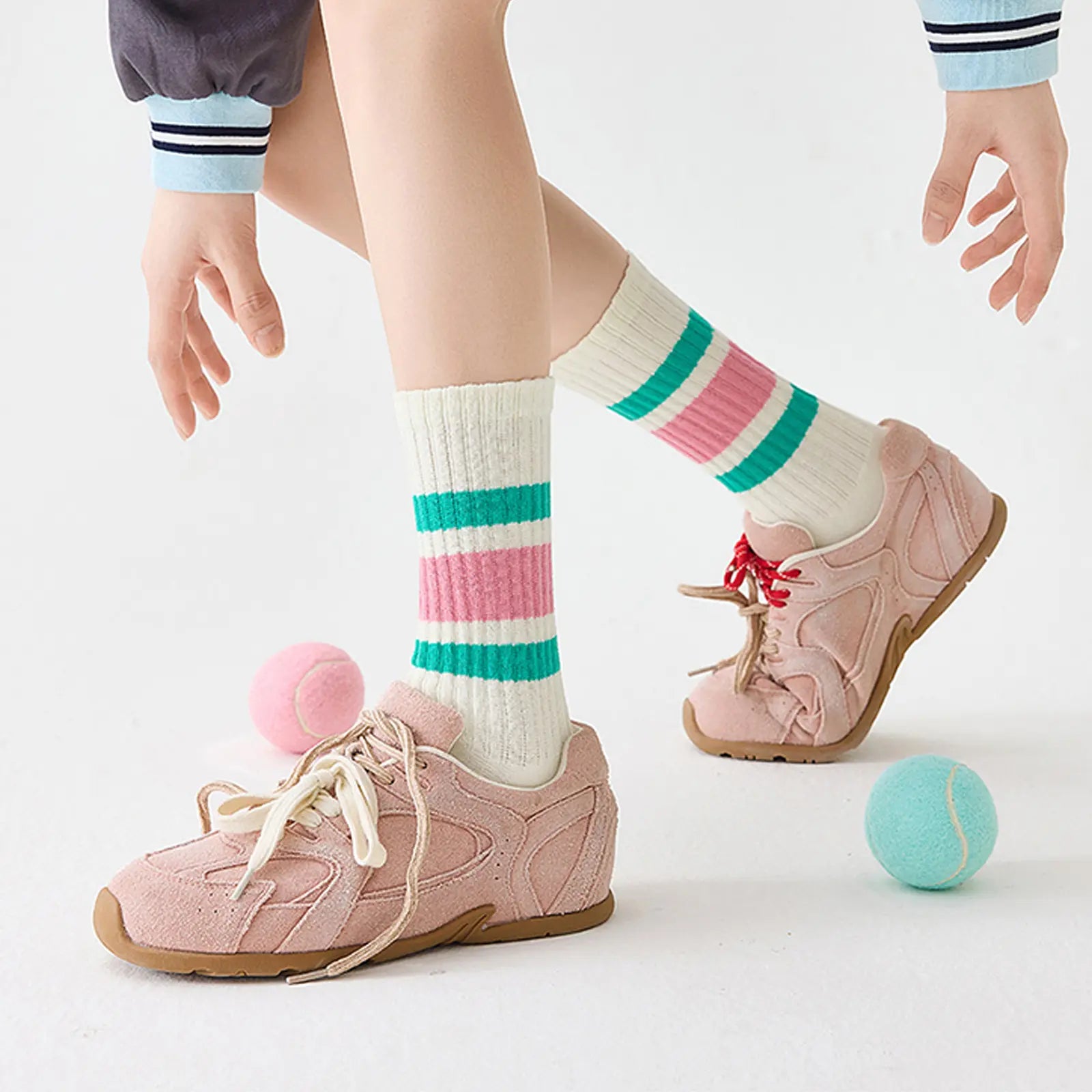 Fun Novelty Retro Striped Crew Socks for Women Sporty Calf Casual Cotton Tube Socks Women 3 Pairs Natural 88% Cotton Crew Socks - Seamless, Breathable, Cozy Spring and Summer Socks for Women 5.5~10.5