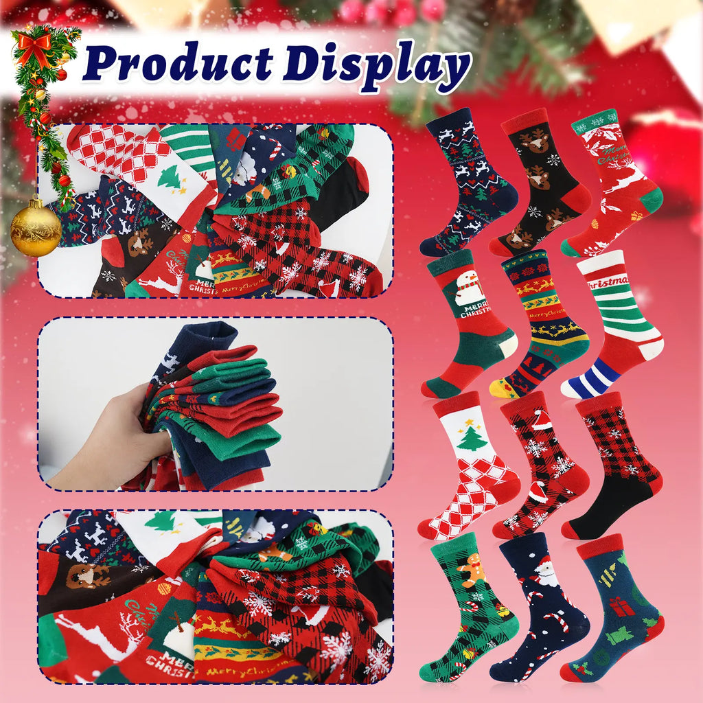 2026 Christmas Gift 12 Days of Christmas Warm Socks for Men – 12 Pairs of Holiday Socks with Christmas Tree, Elk & Snowman Designs, Perfect Christmas Gifts for Grandpa, Holiday Party Gifts, Menswear Style