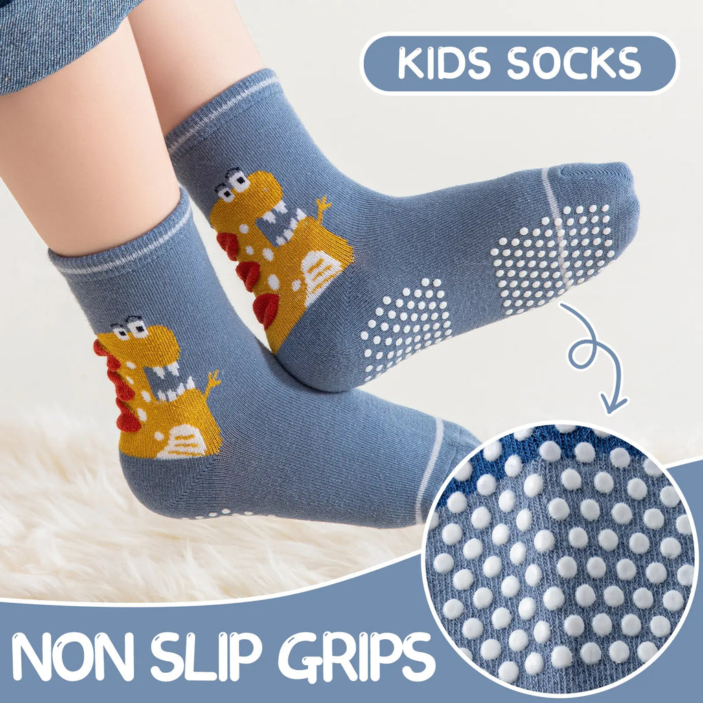 12 Pairs of Baby Boys Grips Socks Kids Toddlers Infants Non Slip/Anti Skid Crew Cotton Socks