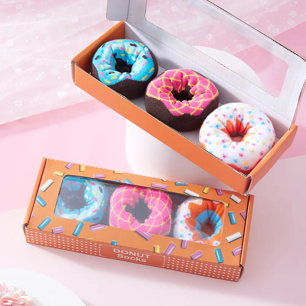 Unisex Crew Socks 3-Pair Gift Box, Novelty Donut & Candy Pattern with a Fun Twist, Soft Breathable Fabric for All-Season Wear, Birthday, Thanksgiving, Chinese New Year Outfit Love, Fantasy, Valentines Day, Vibrant, Graphic Womenswear Fashion, Foldable, Ch