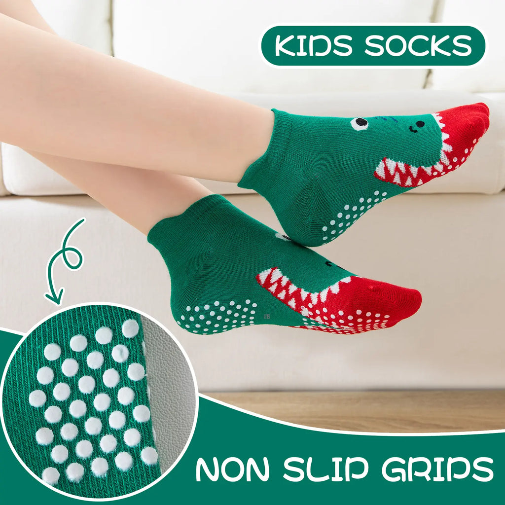 12 Pairs Baby Boys Toddlers Grips Socks Kids Non Slip anti Skid Ankle Cotton No Show Socks with Grippers Shark Socks