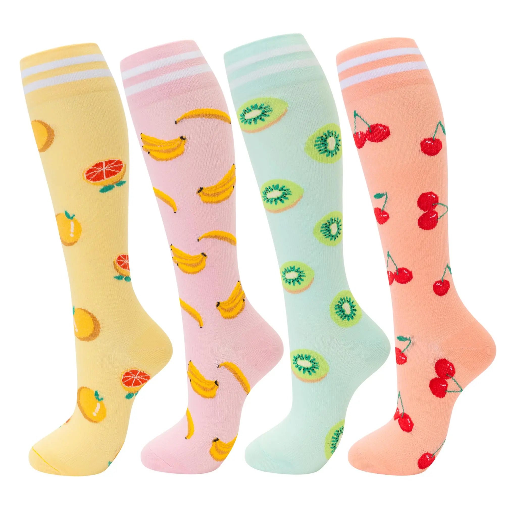 4 Pack Cute Colorful Fruit Compression Socks for Women and Men, 15-20Mmhg Graduated Compression for Running, Hiking, Fitness, Workout Outdoorfun