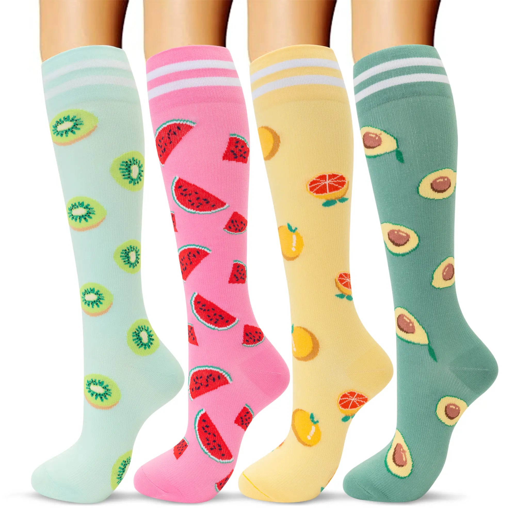 4 Pack Cute Colorful Fruit Compression Socks for Women and Men, 15-20Mmhg Graduated Compression for Running, Hiking, Fitness, Workout Outdoorfun