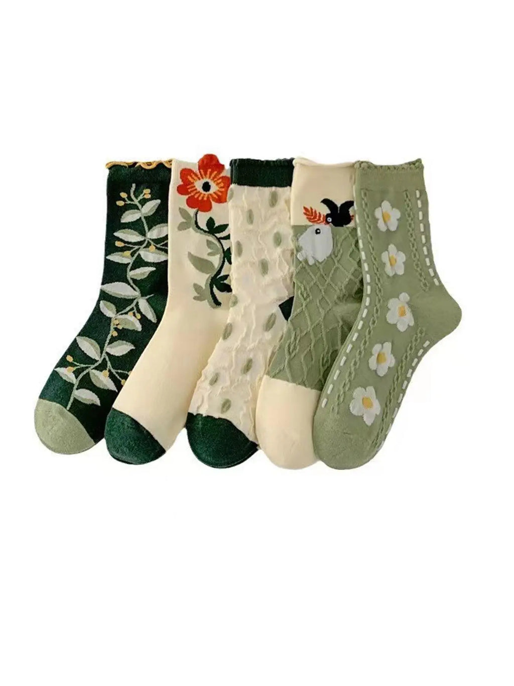 Women'S Vintage Floral Print Crew Socks, Fashion Casual Elegant Comfy Breathable Stretchy Knitting Medium Fit Socks, Women Socks for All Seasons Daily Wear, Womenswear, Casual Stylish Socks