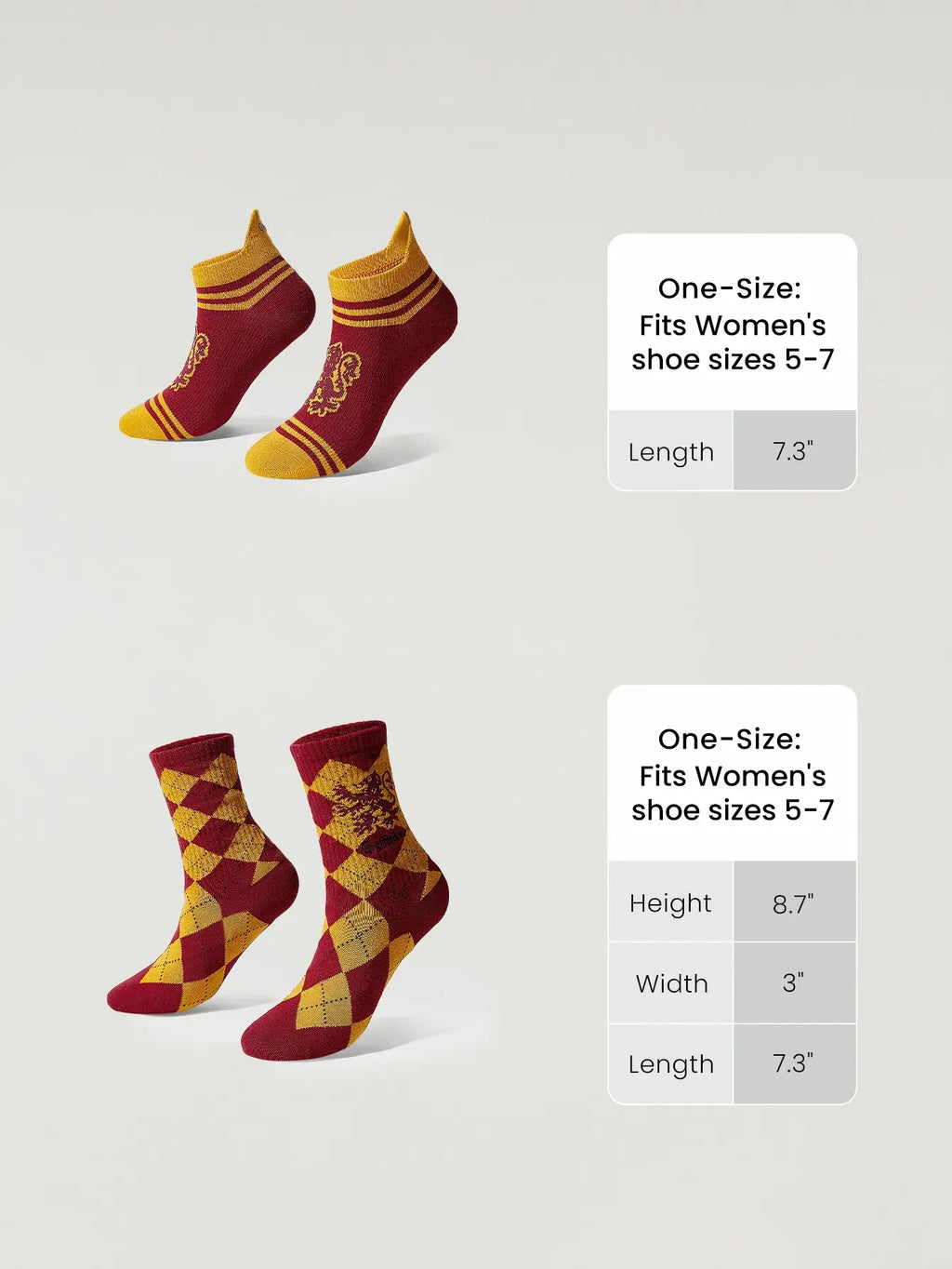 GLOWMODE X Harry Potter 2-Pack Soft Comfy Jacquard Embroidered Anti-Chafing Cotton Blend Crew Socks & Ankle Socks Set Daily Casual