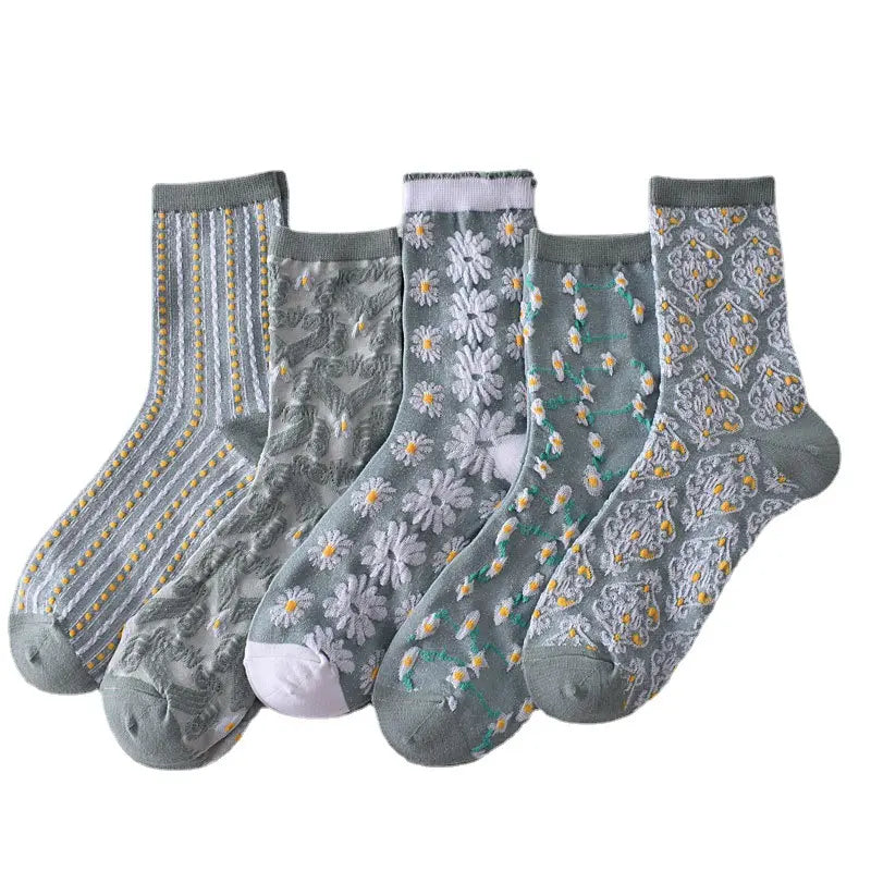 10 Pairs Womens Floral Socks, Spring Socks, Vintage Embroidered Floral Design, Comfortable Ankle Ruffled Socks for Women, Mother'S Day Gift
