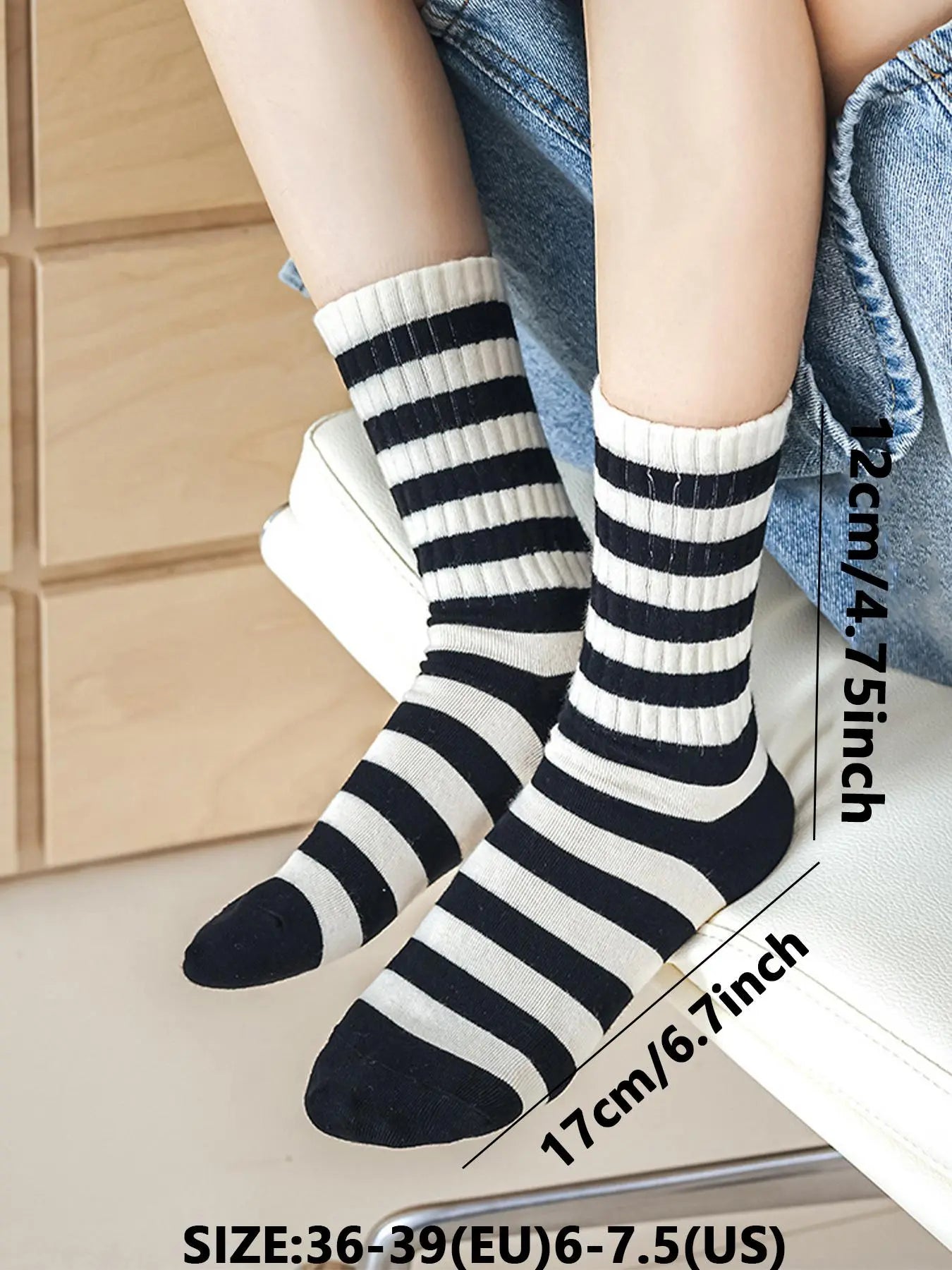 Women'S 5 Pairs Colorblock Stripped & Star Print Crew Socks, Sock Set, Casual Stylish Socks, Casual Moisture Wicking Socks, Soft Comfy Breathable Socks for All Seasons Daily Wear