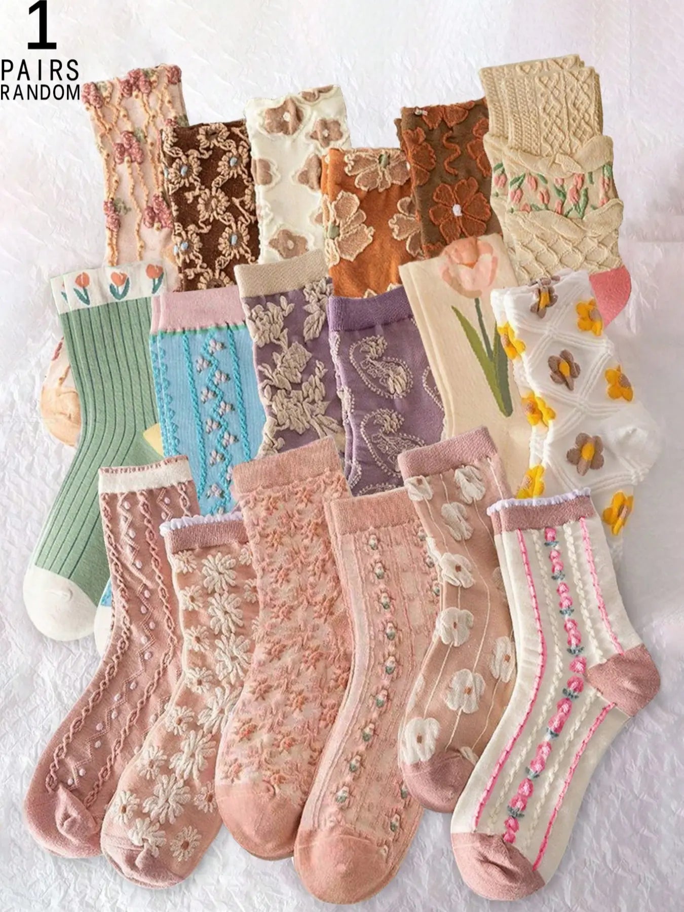 Women'S Vintage Embossed Ditsy Floral Knee High Socks, Comfortable Breathable Mid-Calf Socks, Casual Fitted Design, All Seasons, Breathable Knit Socks, Casual Comfy Socks