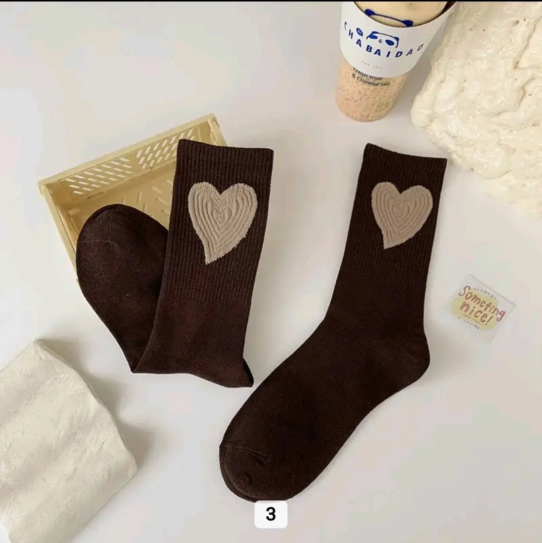 Cartoon Heart Colored Socks - One Size Fits All Cotton Women