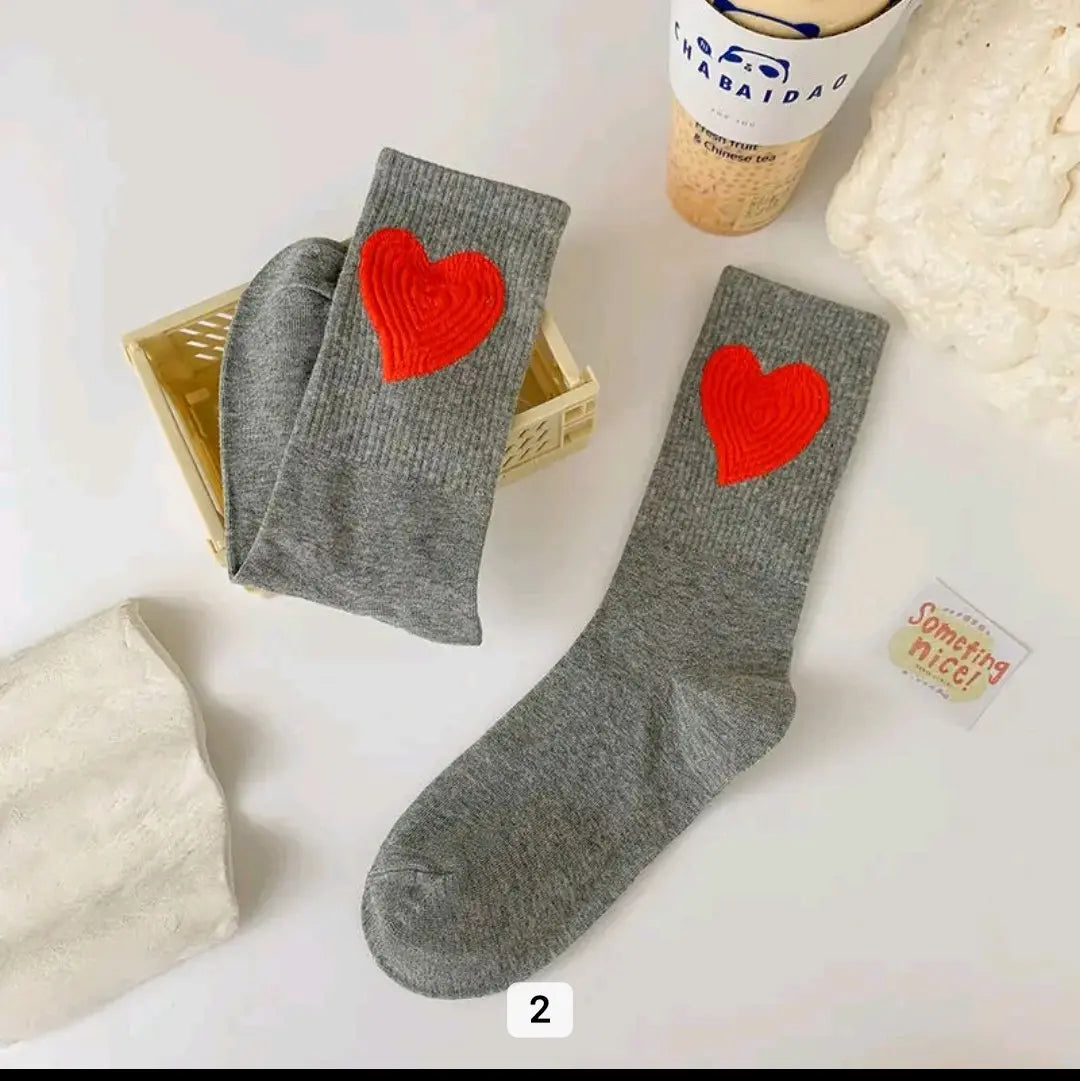 Cartoon Heart Colored Socks - One Size Fits All Cotton Women