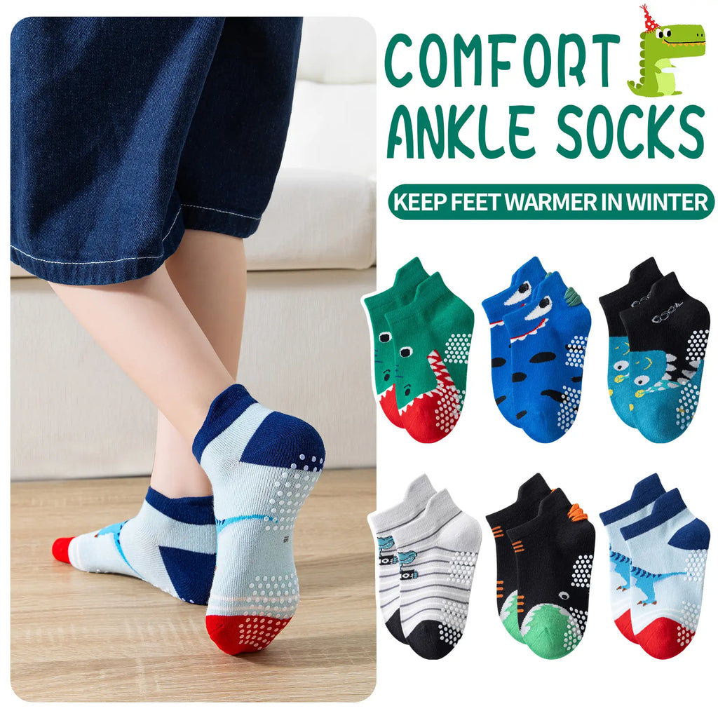 12 Pairs Baby Boys Toddlers Grips Socks Kids Non Slip anti Skid Ankle Cotton No Show Socks with Grippers Shark Socks
