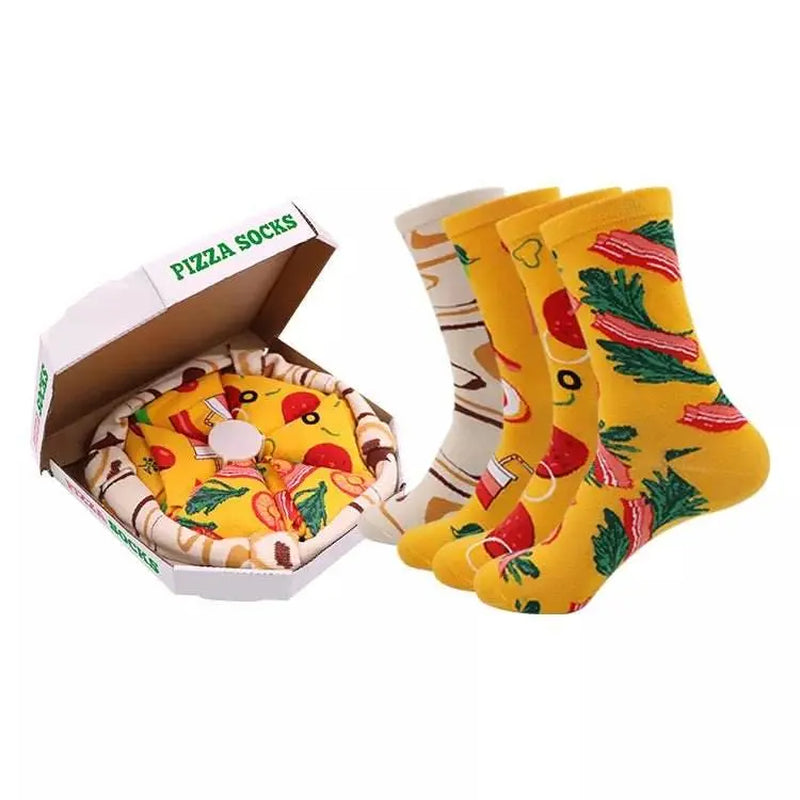 Pizza Sock Set in Authentic Pizza Box – 4-Pack Novelty Crew Socks – Unique Gift Idea for Him and Her