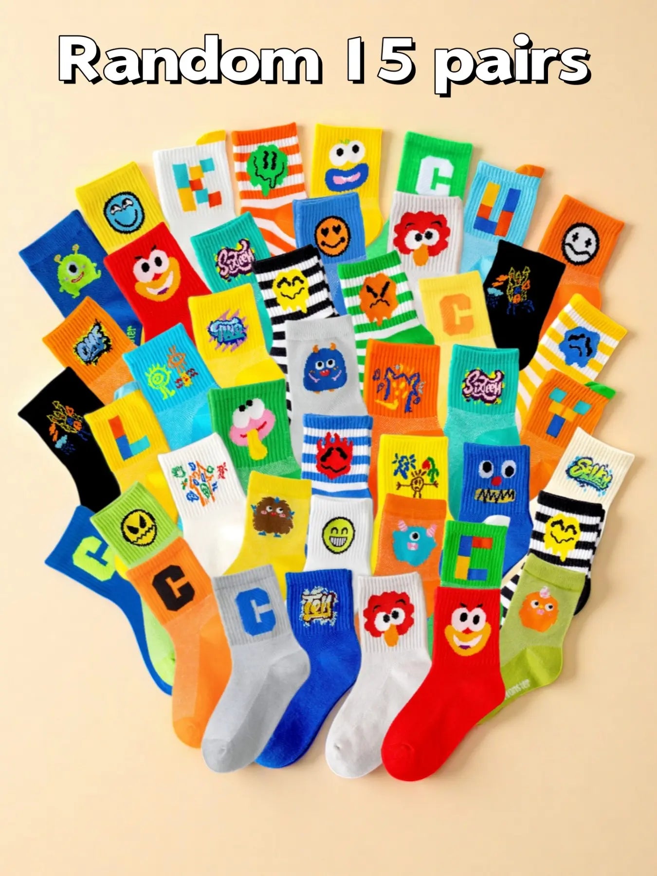 Random 10/15 Pairs Boys' Sports Socks, Elastic Socks, Spring & Fall Breathable Thin Socks, Casual Stylish Socks, Cute Cartoon Children Kids Socks, Comfortable Soft, Holiday Gift