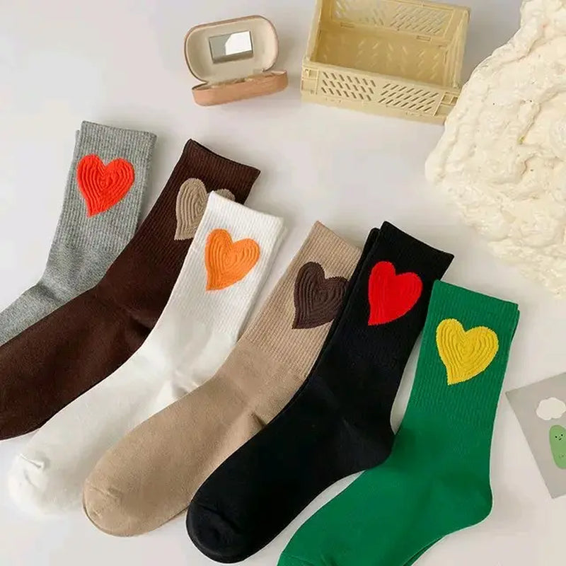 Cartoon Heart Colored Socks - One Size Fits All Cotton Women