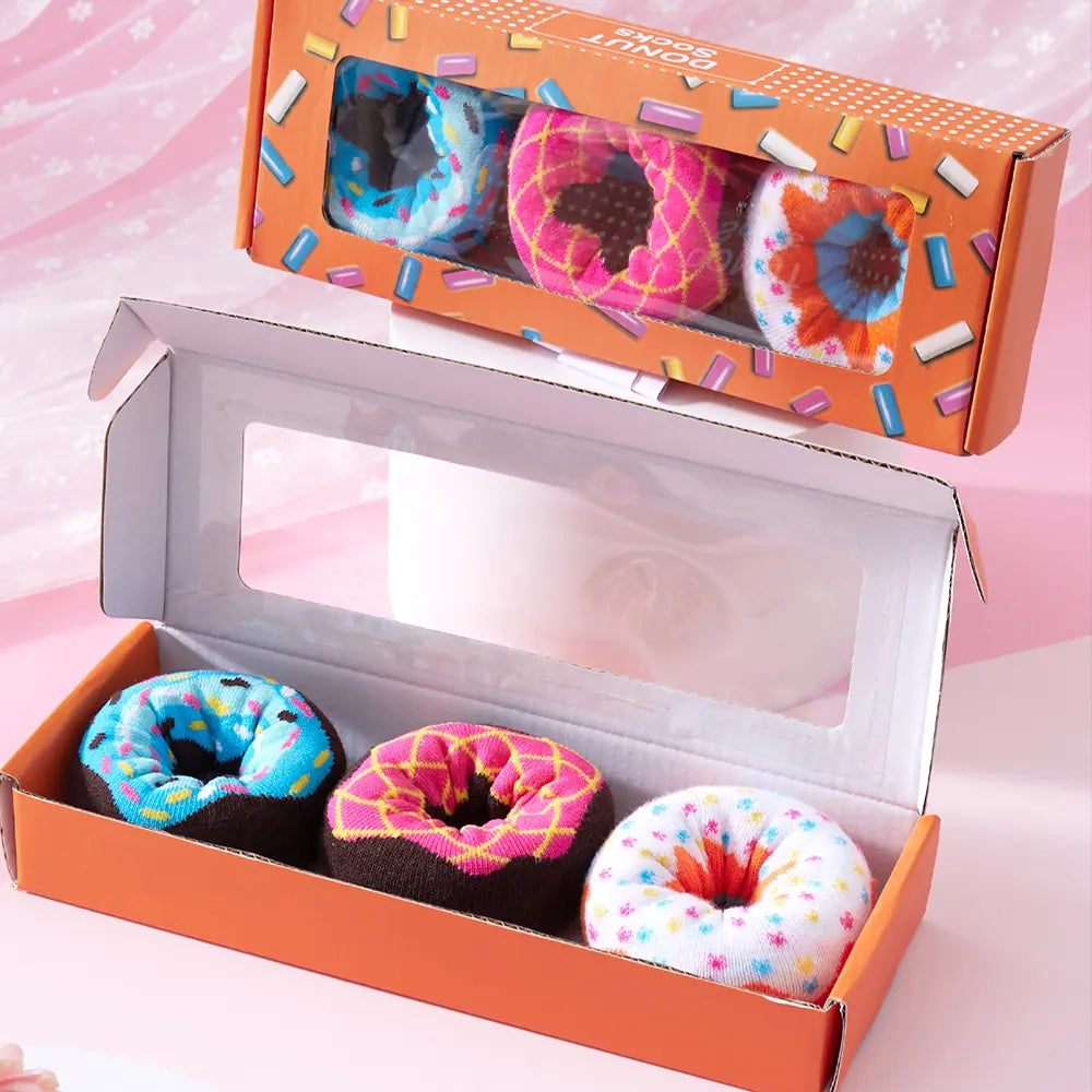 Unisex Crew Socks 3-Pair Gift Box, Novelty Donut & Candy Pattern with a Fun Twist, Soft Breathable Fabric for All-Season Wear, Birthday, Thanksgiving, Chinese New Year Outfit Love, Fantasy, Valentines Day, Vibrant, Graphic Womenswear Fashion, Foldable, Ch