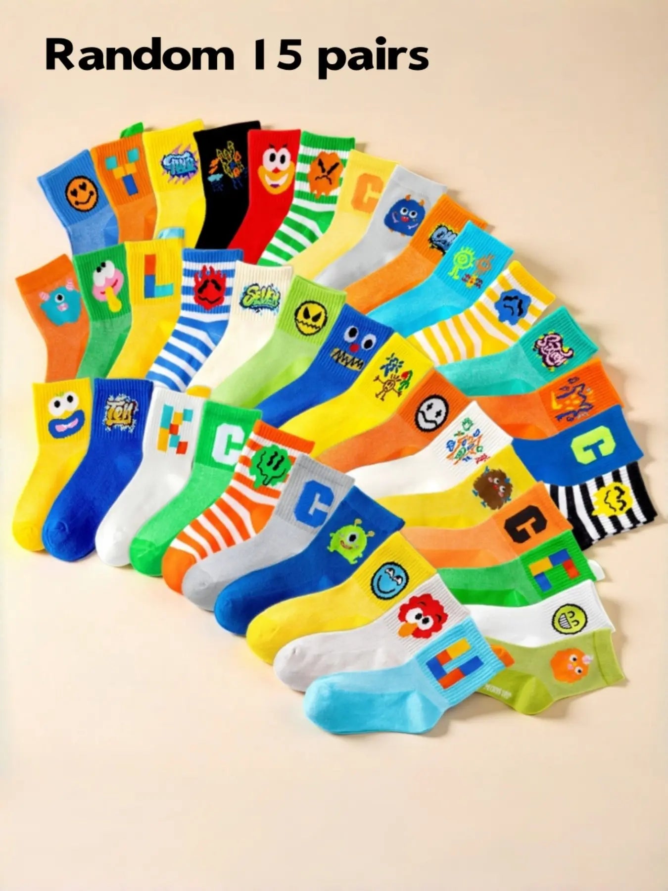 Random 10/15 Pairs Boys' Sports Socks, Elastic Socks, Spring & Fall Breathable Thin Socks, Casual Stylish Socks, Cute Cartoon Children Kids Socks, Comfortable Soft, Holiday Gift