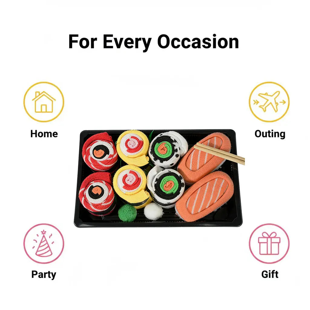 Unisex Crew Socks - 4-Pair Set with Trendy Sushi Design, Soft and Breathable for Everyday Comfort and Festive Occasions, Ideal Gift for Women, Birthdays, Thanksgiving, and Parties