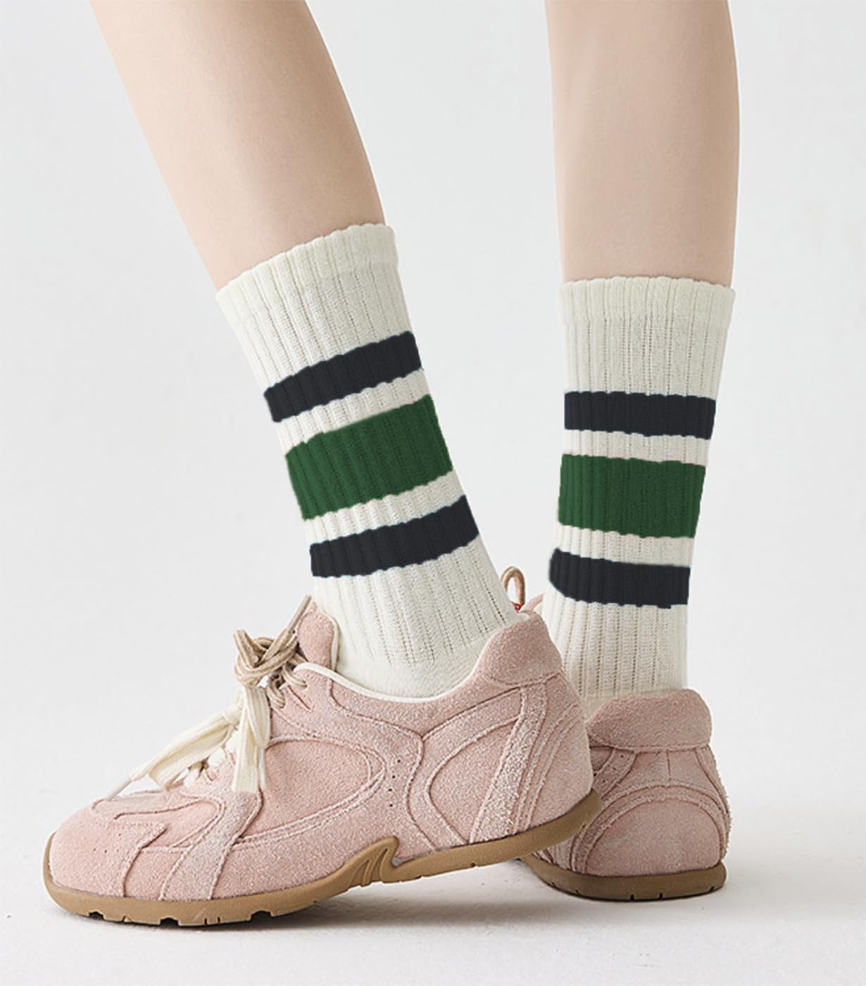 3 Pairs Women Striped Tube Socks Fun Novelty Cute Crew Socks Retro Sport Mid-Calf Socks for Women Grils