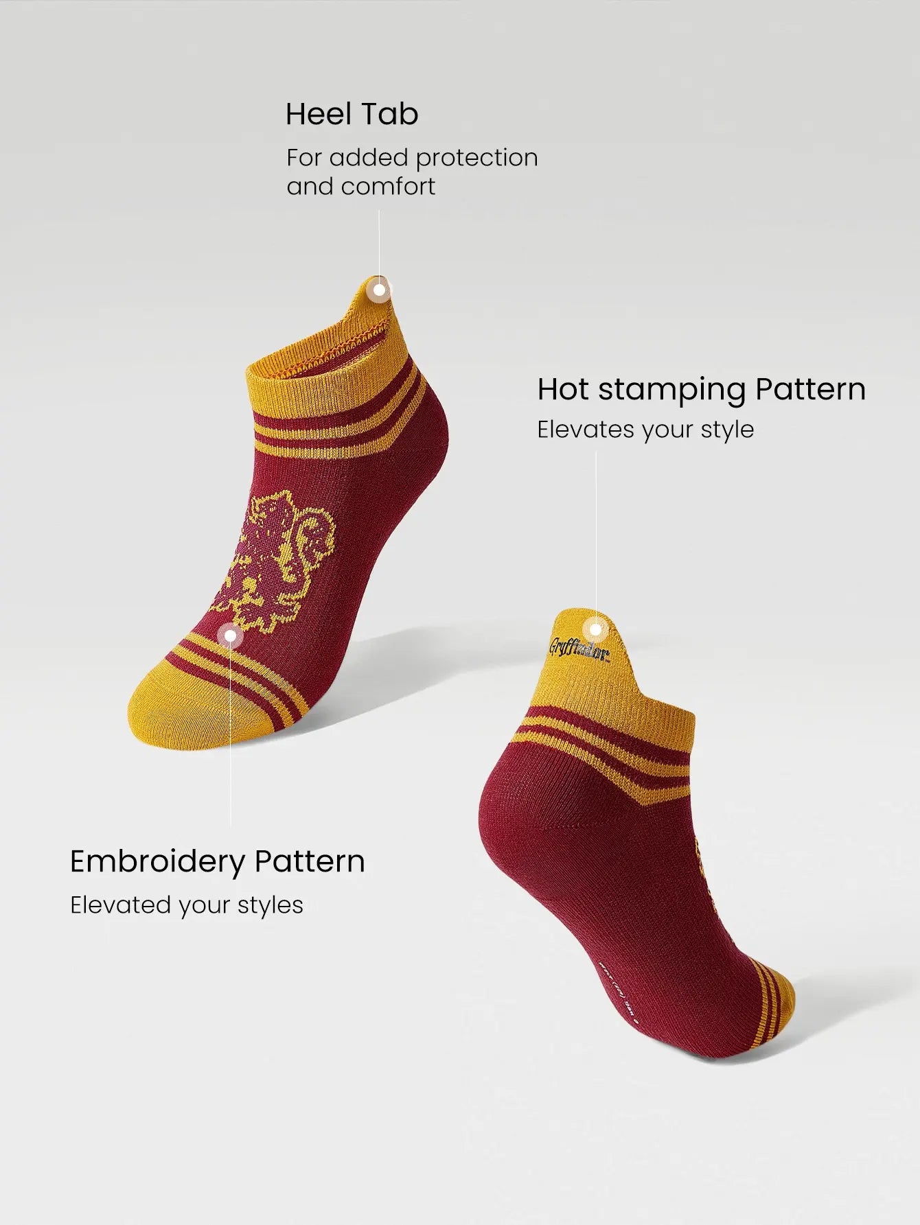 GLOWMODE X Harry Potter 2-Pack Soft Comfy Jacquard Embroidered Anti-Chafing Cotton Blend Crew Socks & Ankle Socks Set Daily Casual