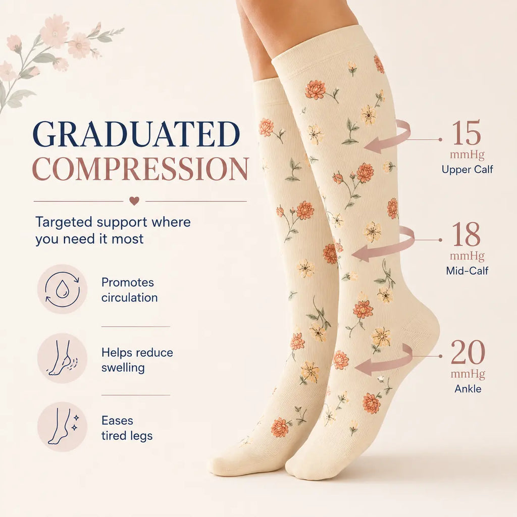 Tinylemon 6 Pairs Compression Socks for Women Men, 15-20 Mmhg Knee High Support Socks, Breathable Printed & Solid Socks for Nurses, Travel & Standing All Day