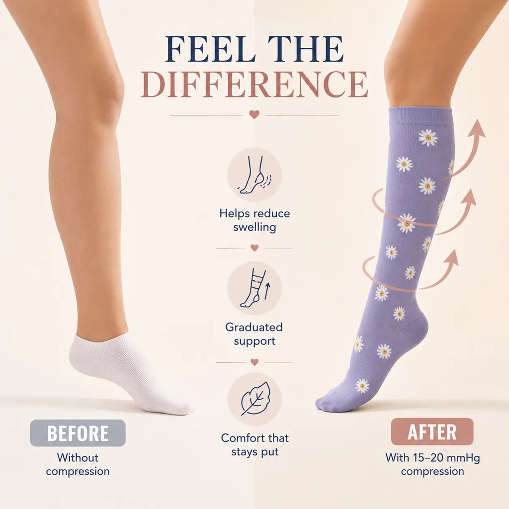 Tinylemon 6 Pairs Compression Socks for Women Men, 15-20 Mmhg Knee High Support Socks, Breathable Printed & Solid Socks for Nurses, Travel & Standing All Day