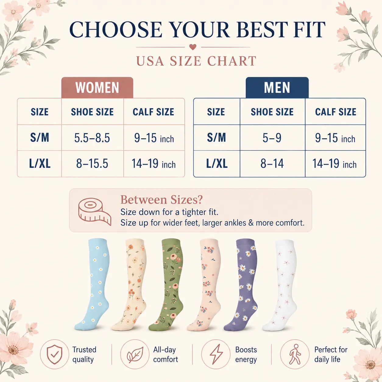 Tinylemon 6 Pairs Compression Socks for Women Men, 15-20 Mmhg Knee High Support Socks, Breathable Printed & Solid Socks for Nurses, Travel & Standing All Day