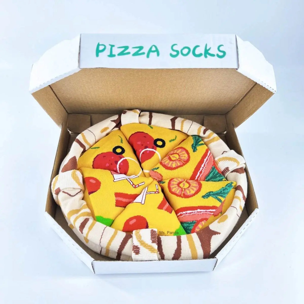 Pizza Sock Set in Authentic Pizza Box – 4-Pack Novelty Crew Socks – Unique Gift Idea for Him and Her