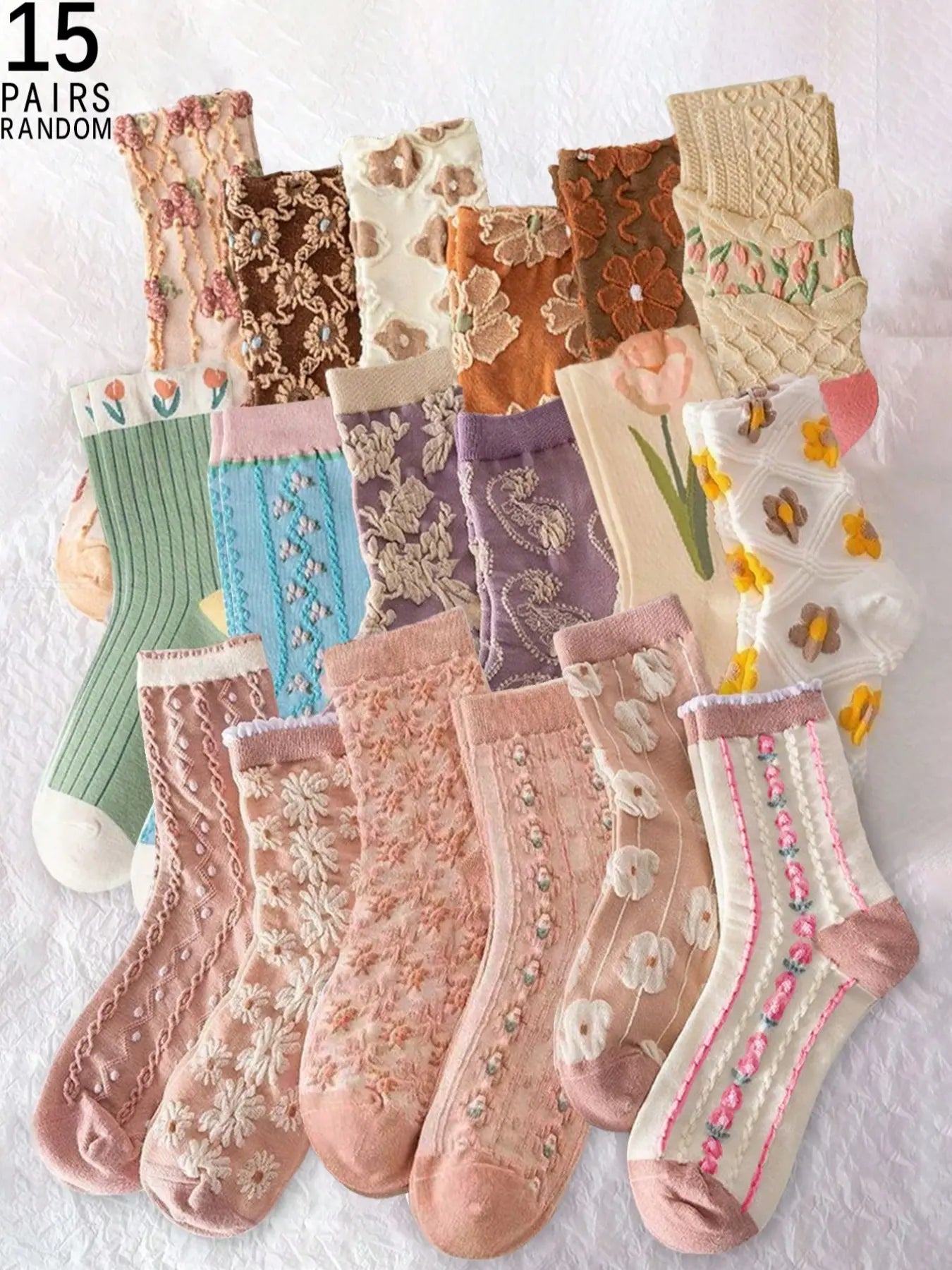 Women'S Vintage Embossed Ditsy Floral Knee High Socks, Comfortable Breathable Mid-Calf Socks, Casual Fitted Design, All Seasons, Breathable Knit Socks, Casual Comfy Socks