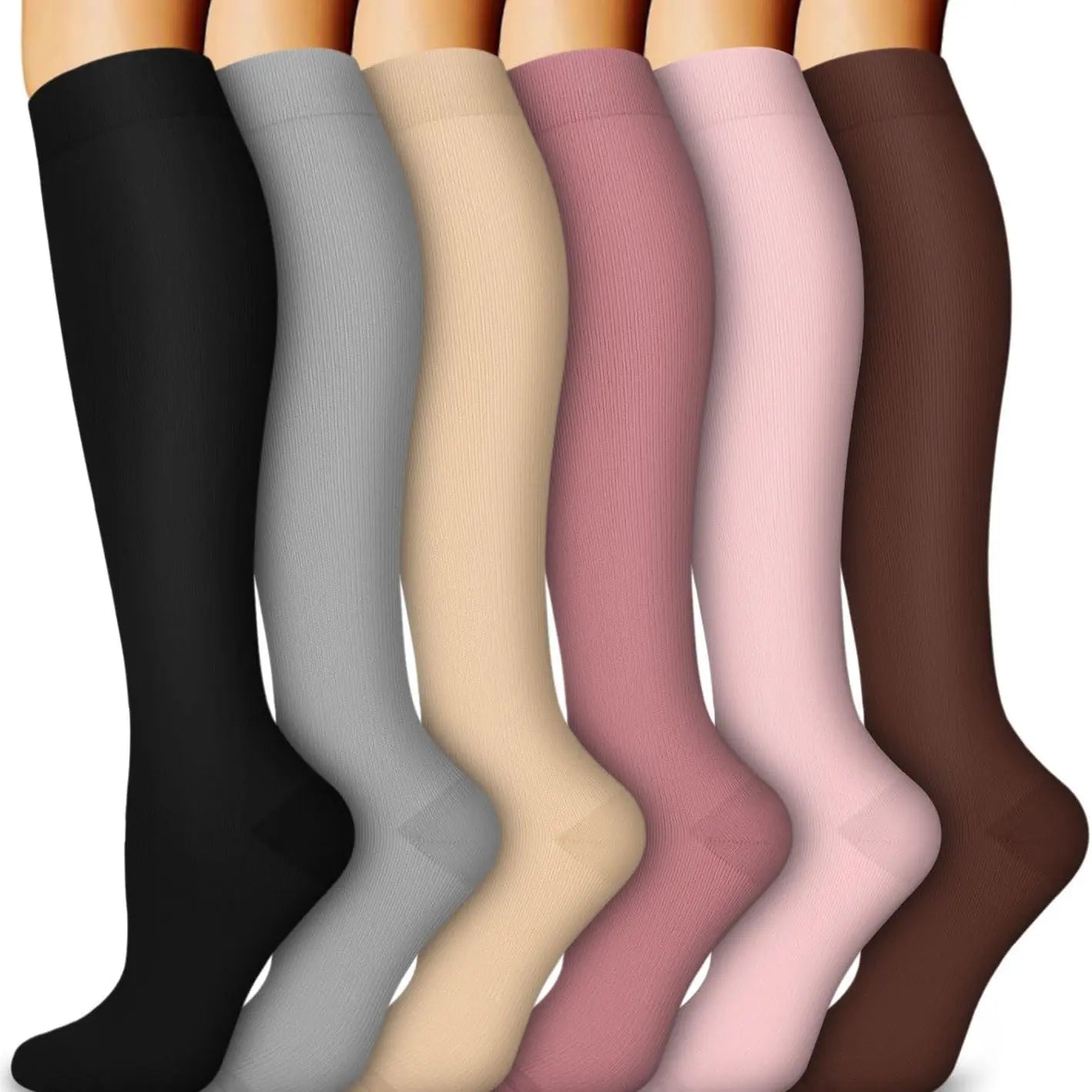 Tinylemon 6 Pairs Compression Socks for Women Men, 15-20 Mmhg Knee High Support Socks, Breathable Printed & Solid Socks for Nurses, Travel & Standing All Day