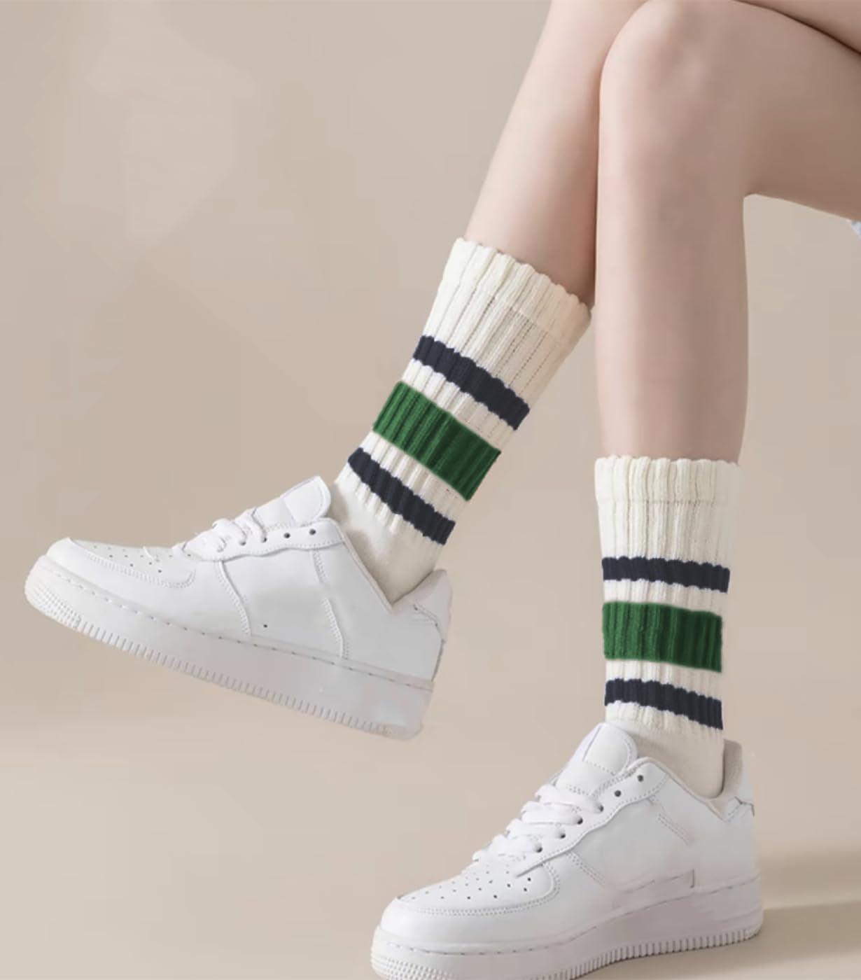 3 Pairs Women Striped Tube Socks Fun Novelty Cute Crew Socks Retro Sport Mid-Calf Socks for Women Grils