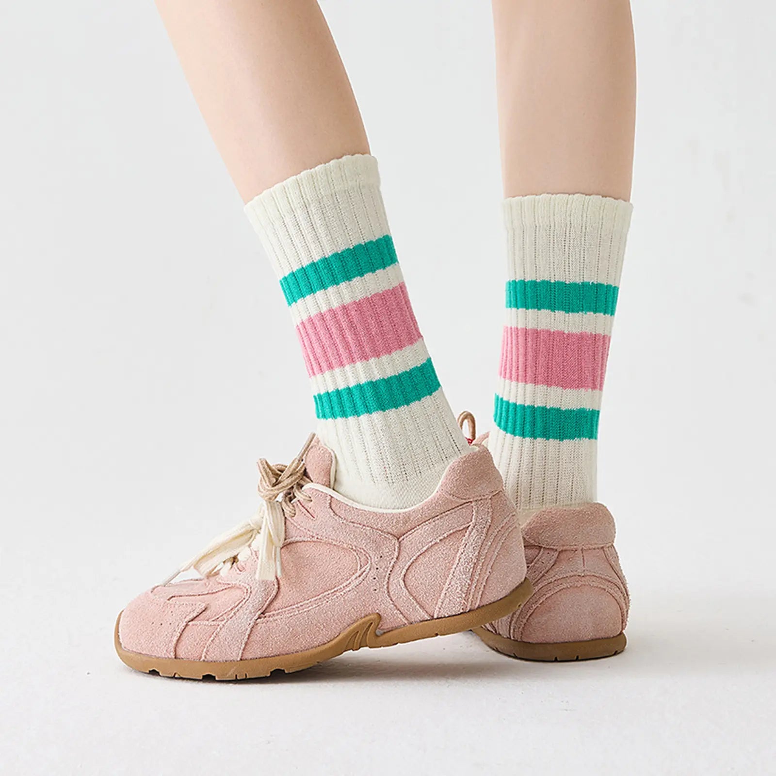 Fun Novelty Retro Striped Crew Socks for Women Sporty Calf Casual Cotton Tube Socks Women 3 Pairs Natural 88% Cotton Crew Socks - Seamless, Breathable, Cozy Spring and Summer Socks for Women 5.5~10.5