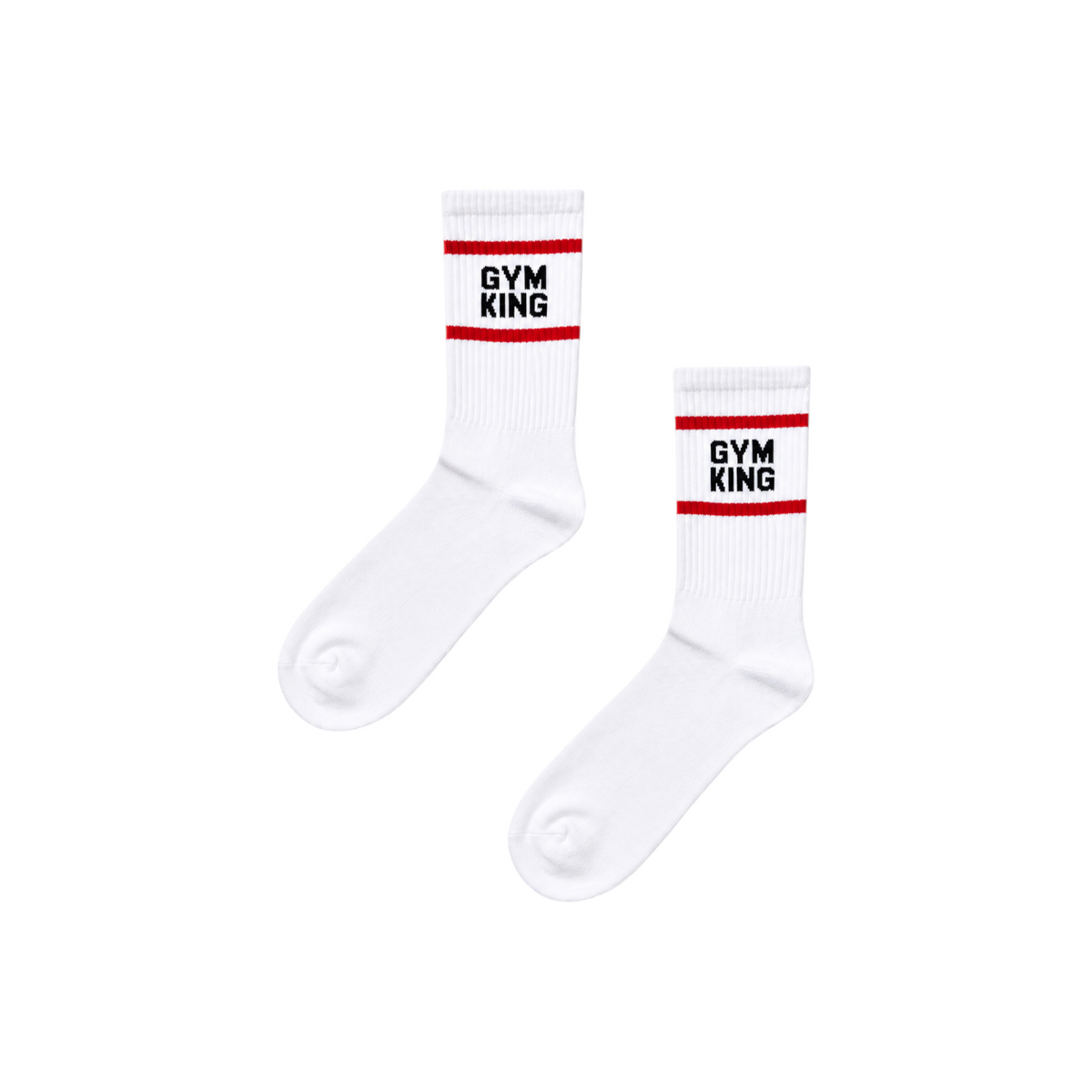 vibesocks KING MODE beyaz renkli, kırmızı çizgili ve GYM KING yazılı sporcu mürettebat çorapları