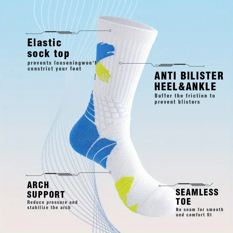 Men'S Preppy Striped Mid-Calf Crew Socks (5 Pairs) - Arch Support, Moisture-Absorbing, Sweat-Wicking, Injury-Preventing, Machine Washable, All-Season Menswear Socks, 2 White Red 2 White Yellow 1 White Blue, All Seasons