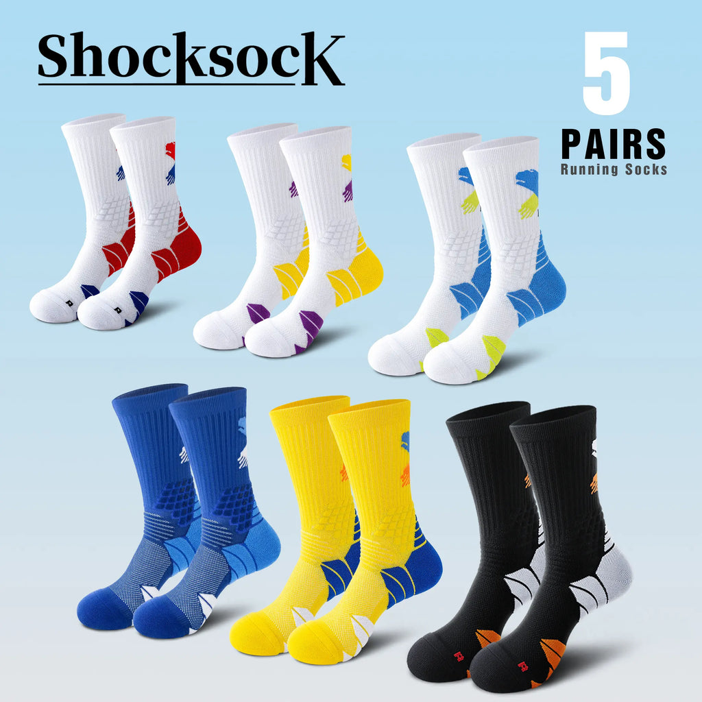 Men'S Preppy Striped Mid-Calf Crew Socks (5 Pairs) - Arch Support, Moisture-Absorbing, Sweat-Wicking, Injury-Preventing, Machine Washable, All-Season Menswear Socks, 2 White Red 2 White Yellow 1 White Blue, All Seasons