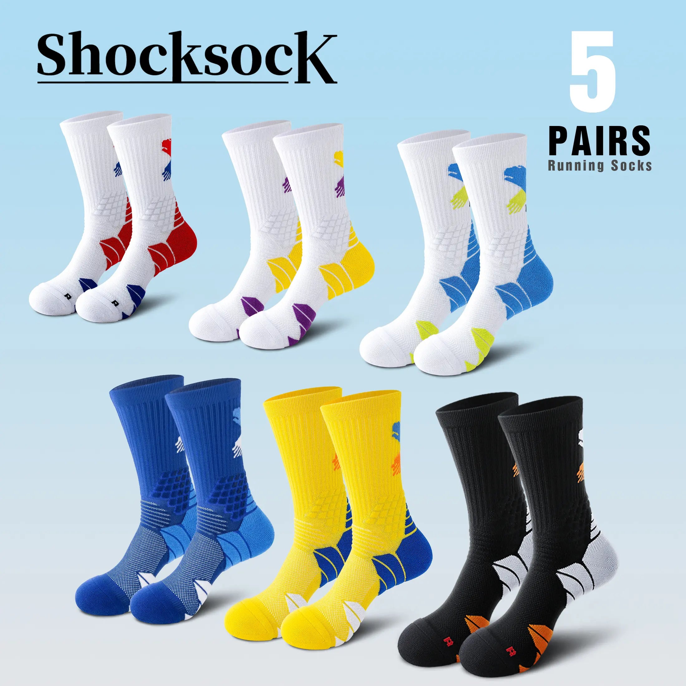 Men'S Preppy Striped Mid-Calf Crew Socks (5 Pairs) - Arch Support, Moisture-Absorbing, Sweat-Wicking, Injury-Preventing, Machine Washable, All-Season Menswear Socks, 2 White Red 2 White Yellow 1 White Blue, All Seasons