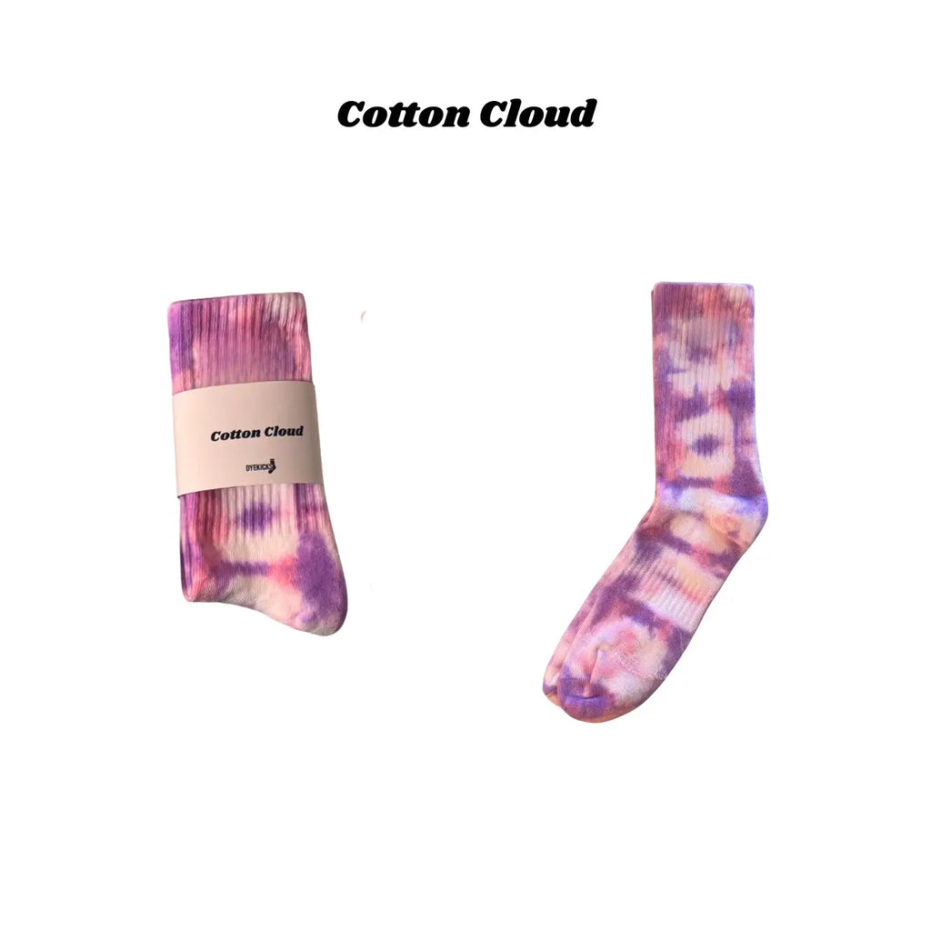 Max Tie-Dye Crew Socks Handmade Colorful & Aesthetic Cotton Socks Tropical Bloom Berry Sorbet Cotton Cloud Sunset Swirl Forest Trail Ocean Fade